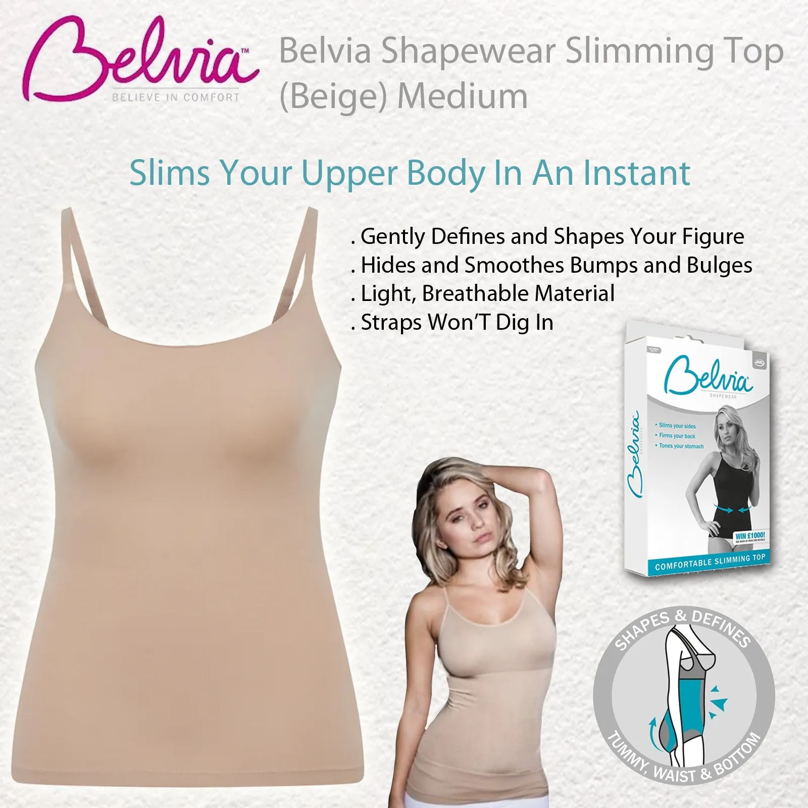 Belvia Shapewear Slimming Top (Beige) Medium 12-14