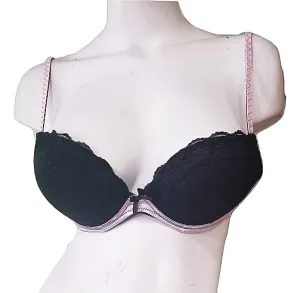 Black Mesh Pink Satin Push-Up Bra