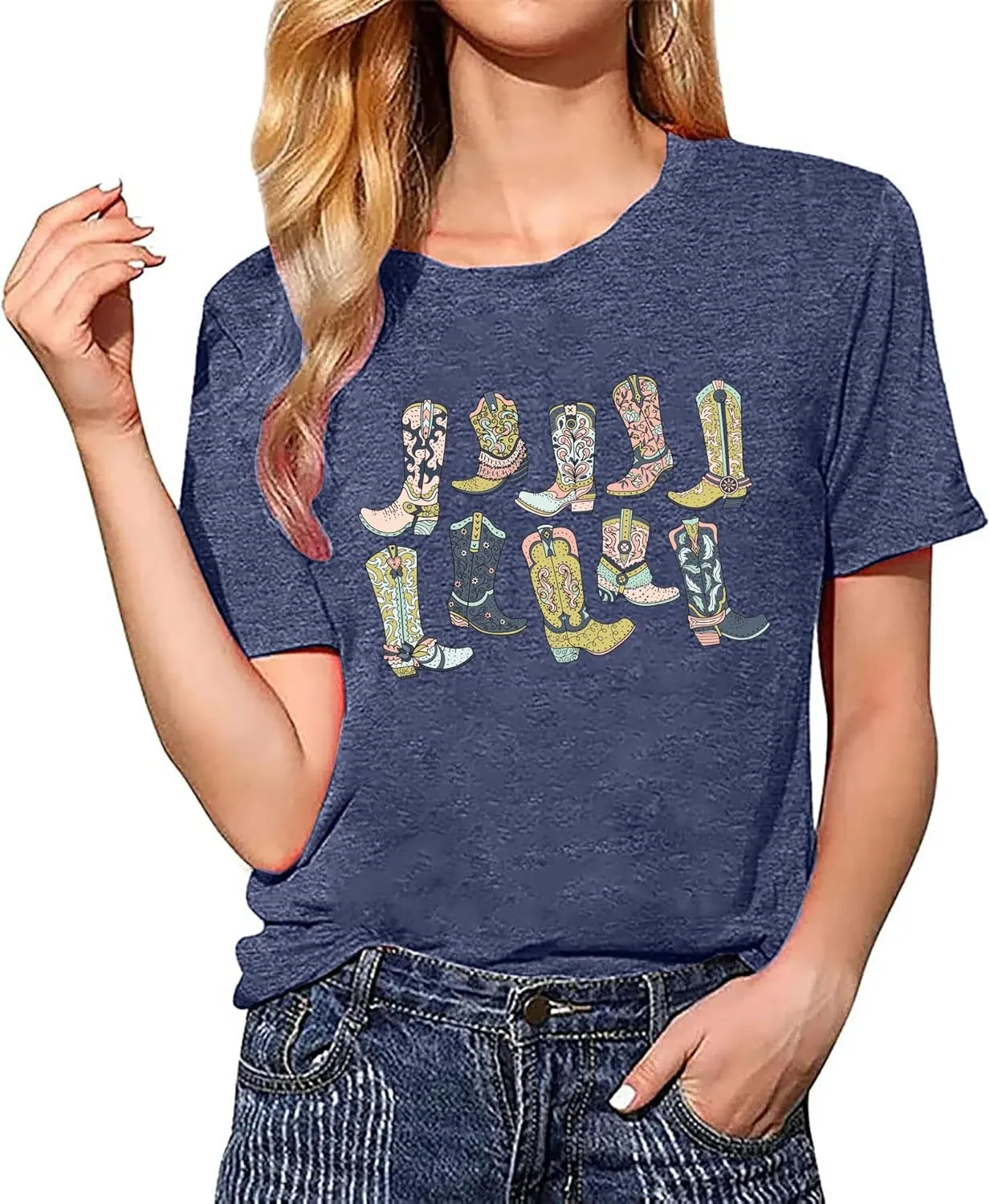 Cowboys Boots Shirts Women Long Live Western Vintage Cowgirl Graphic Tees Funny Letter Print Country Music Tshirt