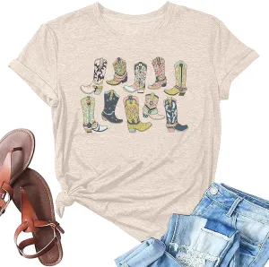 Cowboys Boots Shirts Women Long Live Western Vintage Cowgirl Graphic Tees Funny Letter Print Country Music Tshirt