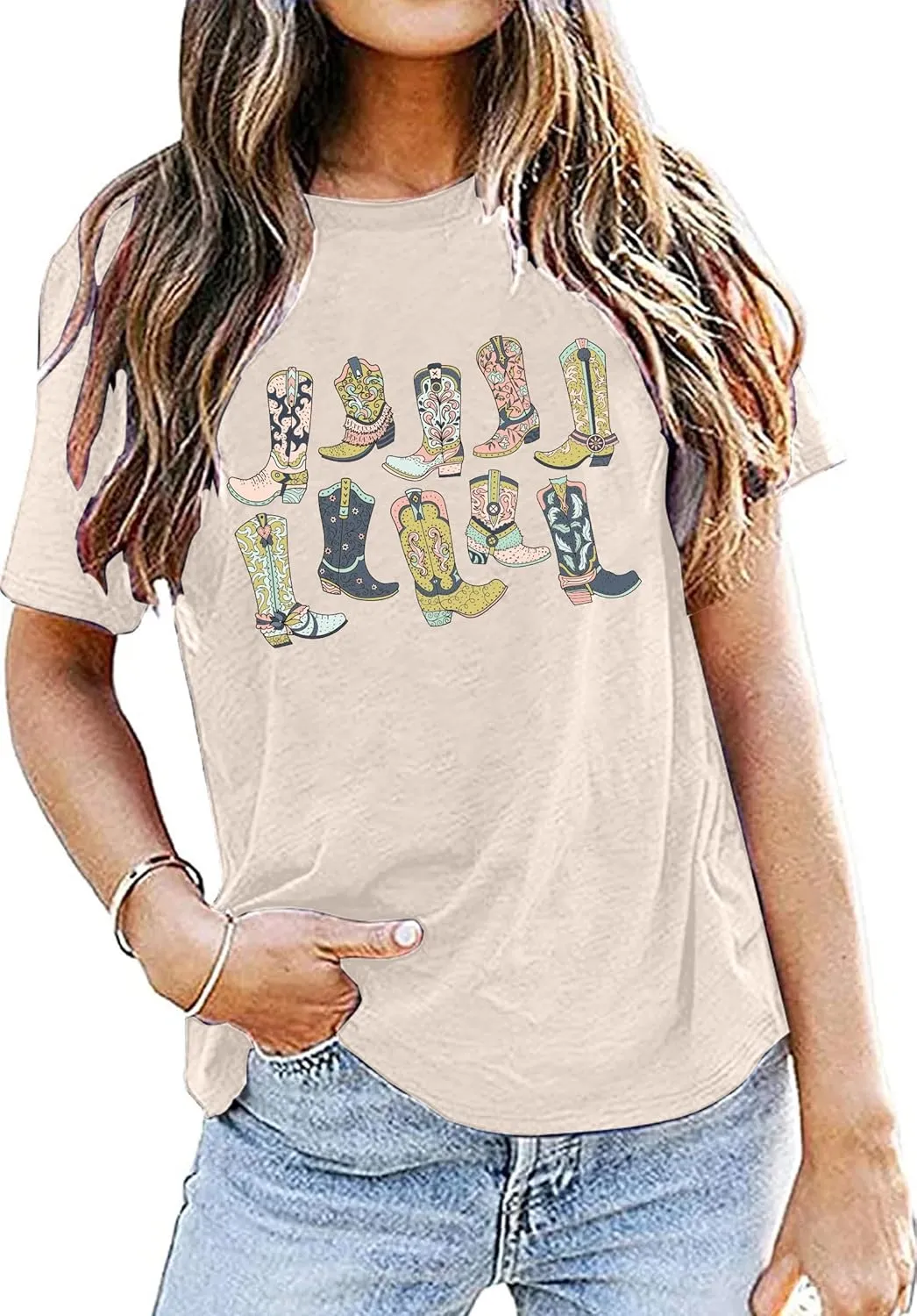 Cowboys Boots Shirts Women Long Live Western Vintage Cowgirl Graphic Tees Funny Letter Print Country Music Tshirt