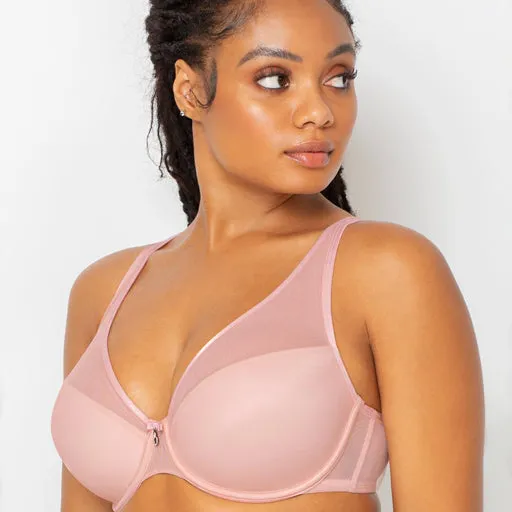 Curvy Couture Sheer Mesh Push Up Bra Blushing Rose
