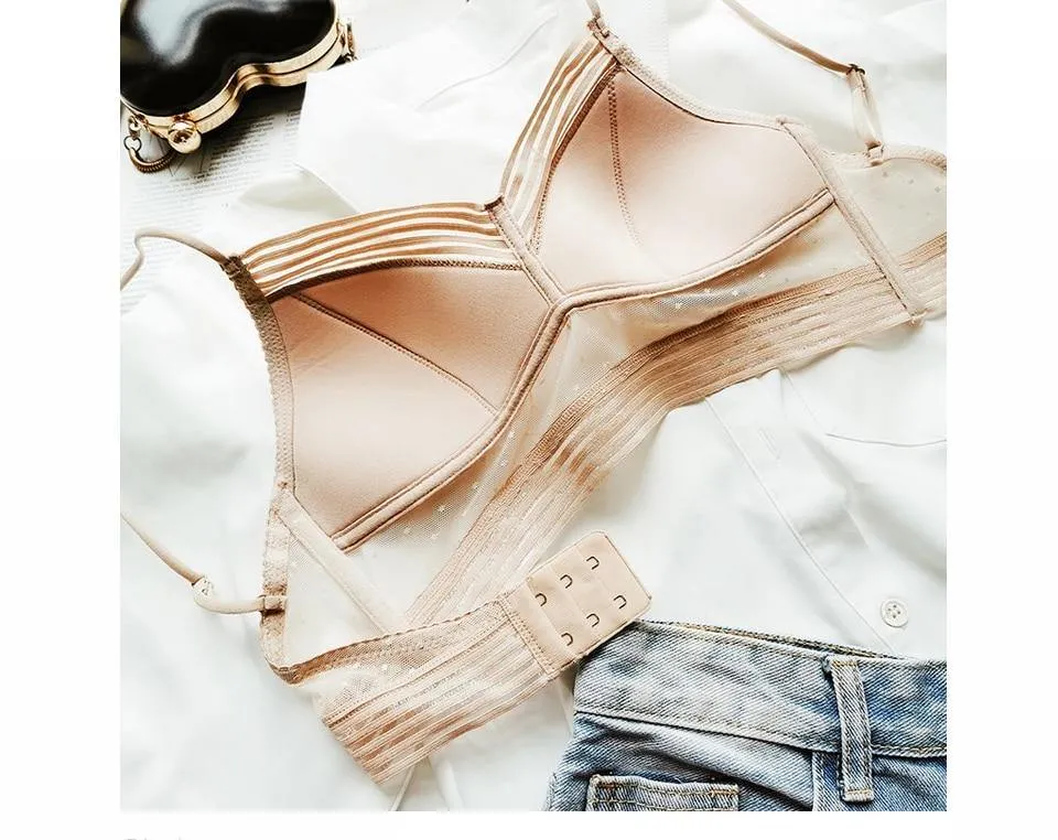Dot Mesh Thin Triangular Soft Seamless Backless Bra