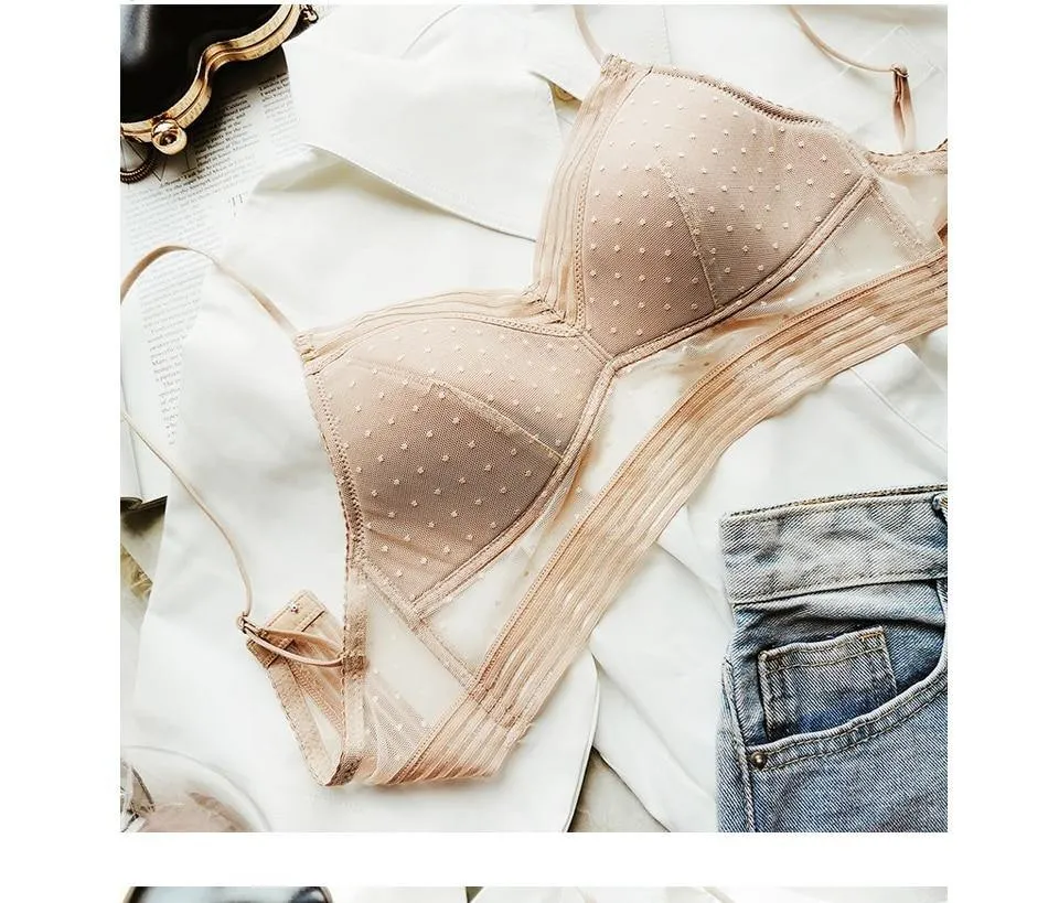 Dot Mesh Thin Triangular Soft Seamless Backless Bra