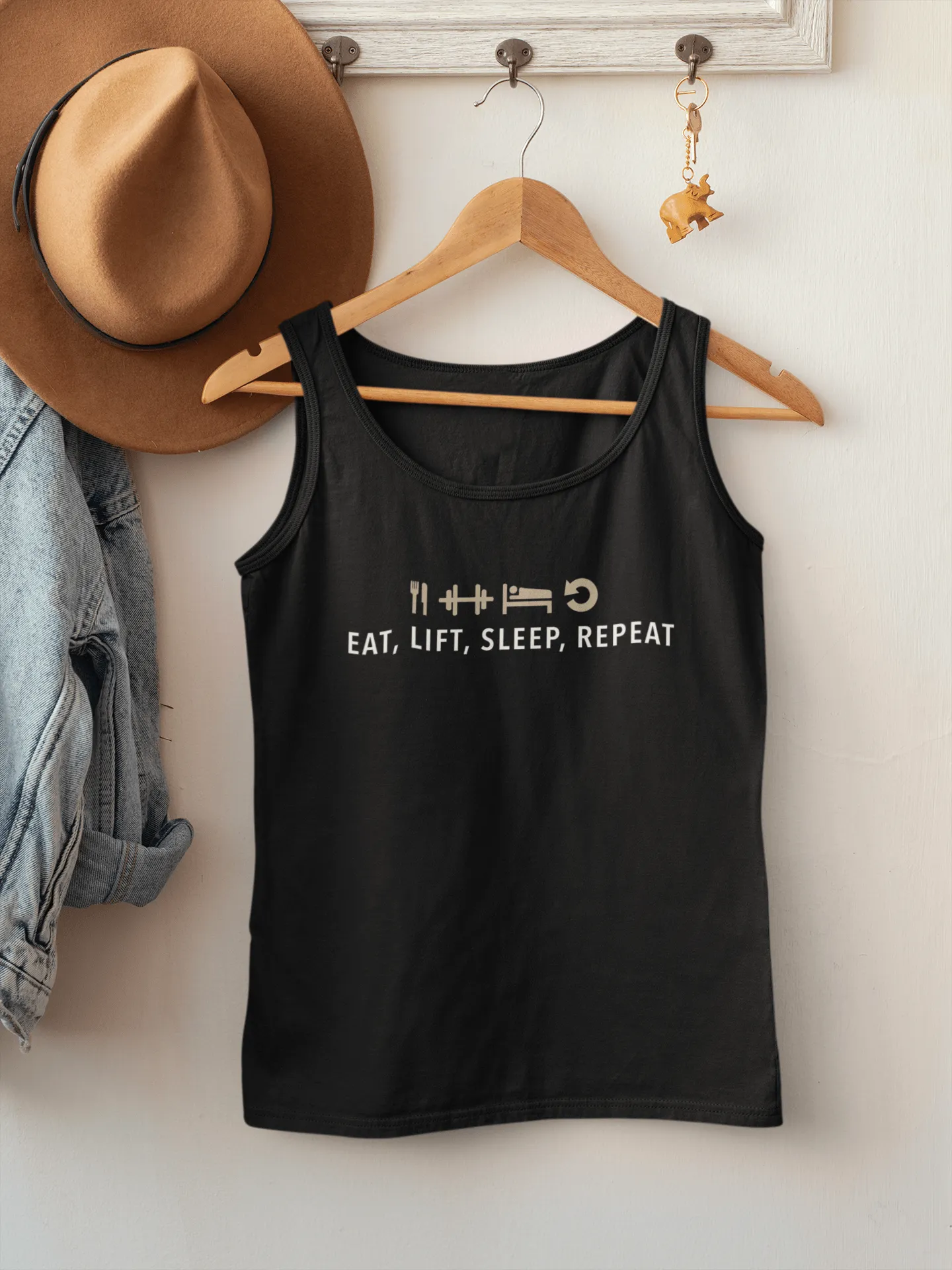 EAT, LIFT, SLEEP, REPEAT: SLEEVELESS T-SHIRTS