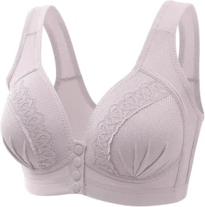 Front Closure Bras for Older Women Sexy Lace Button Bras Seamless Comfortable Push Up Plus Size Breathable Bralettes