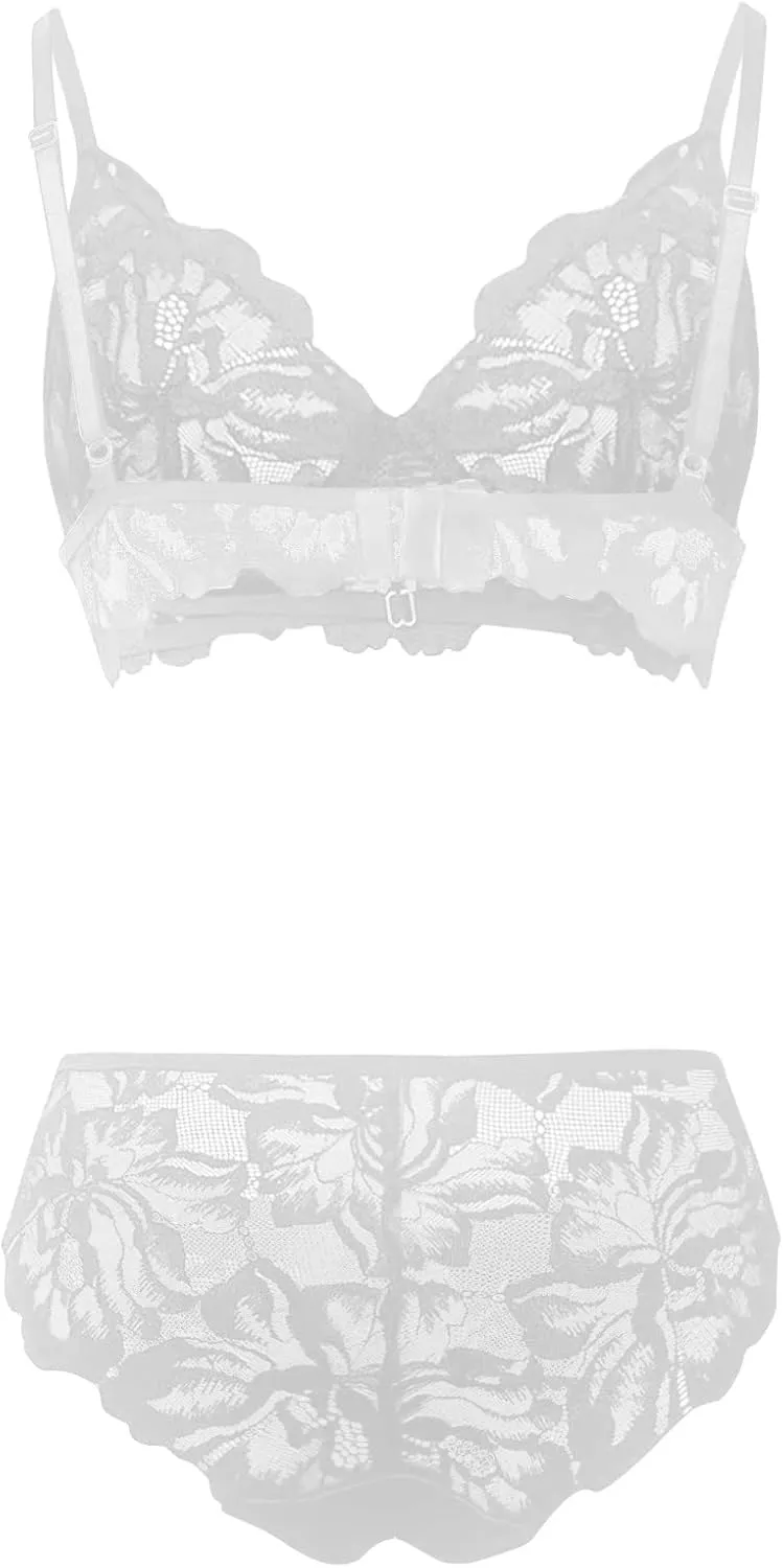 Lace Lingerie Set Bralette for Women Girls Teens 2 Piece Lingerie Low Support Sexy Bra & Underwear Set for Women