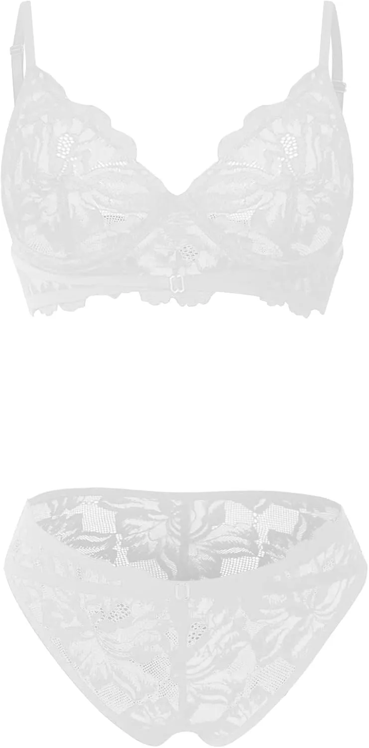 Lace Lingerie Set Bralette for Women Girls Teens 2 Piece Lingerie Low Support Sexy Bra & Underwear Set for Women