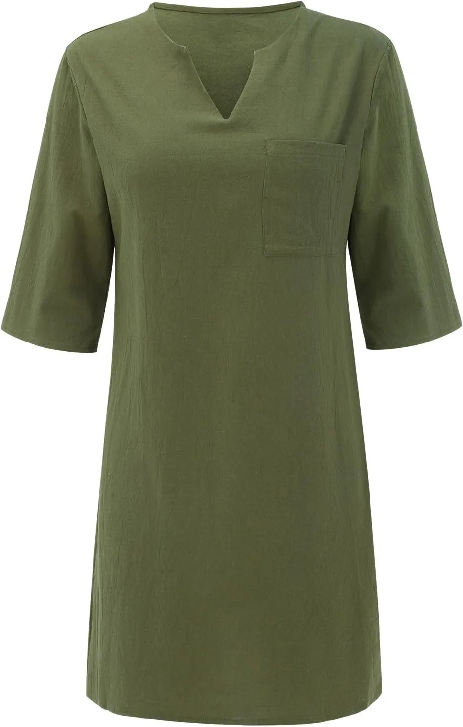 Linen T Shirts for Women Classy Spring Light V Neck Half Sleeve Drop Waist Sun Dress Bohemian Church Clothes for Ladies