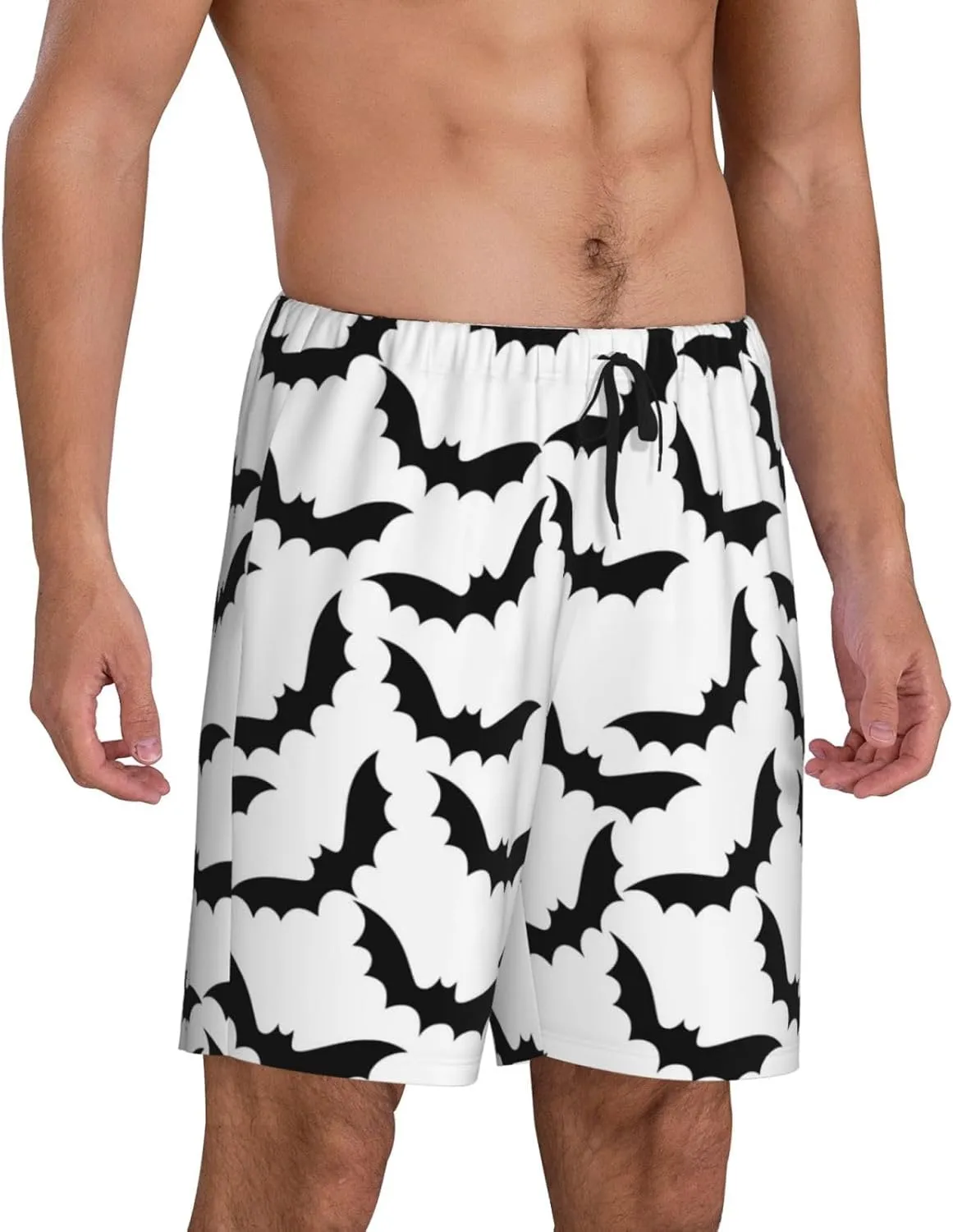 Mens Pajama Pants - Halloween black cool Bat Sleep Shorts Mens Pajama Shorts, Comfy Pj Pants for Mens Lounge Shorts