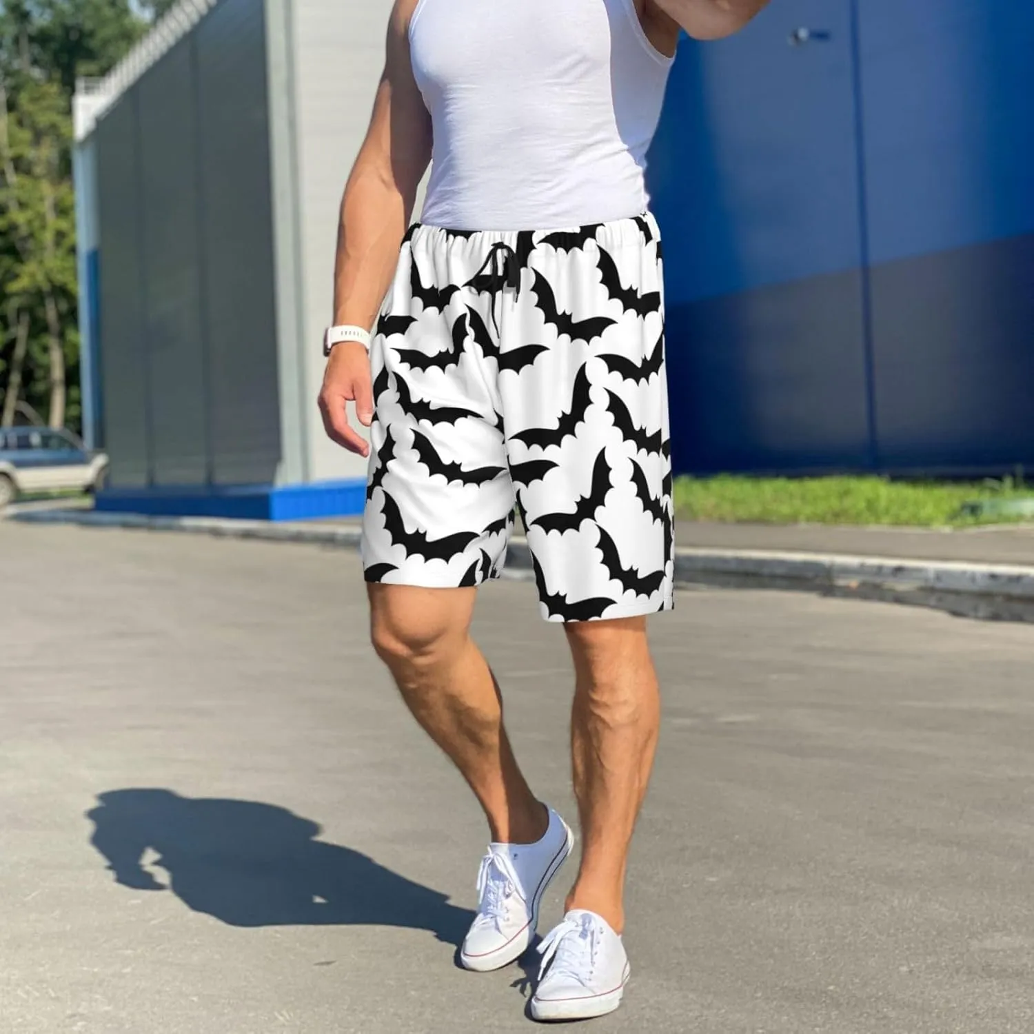 Mens Pajama Pants - Halloween black cool Bat Sleep Shorts Mens Pajama Shorts, Comfy Pj Pants for Mens Lounge Shorts