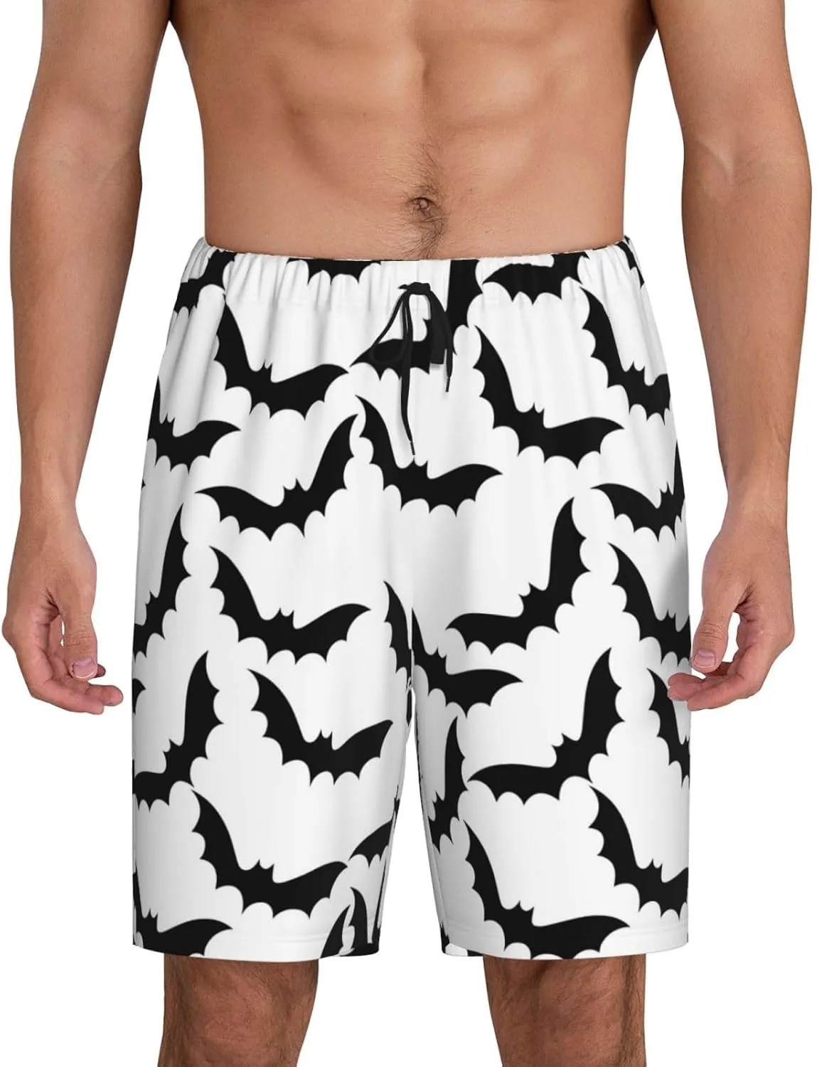 Mens Pajama Pants - Halloween black cool Bat Sleep Shorts Mens Pajama Shorts, Comfy Pj Pants for Mens Lounge Shorts