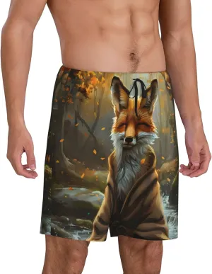 Novastar Mens Pajama Pants - Streamside Meditating Fox Sleep Comfy Shorts Men Pajama Shorts, Pj Pants for Mens Lounge Shorts