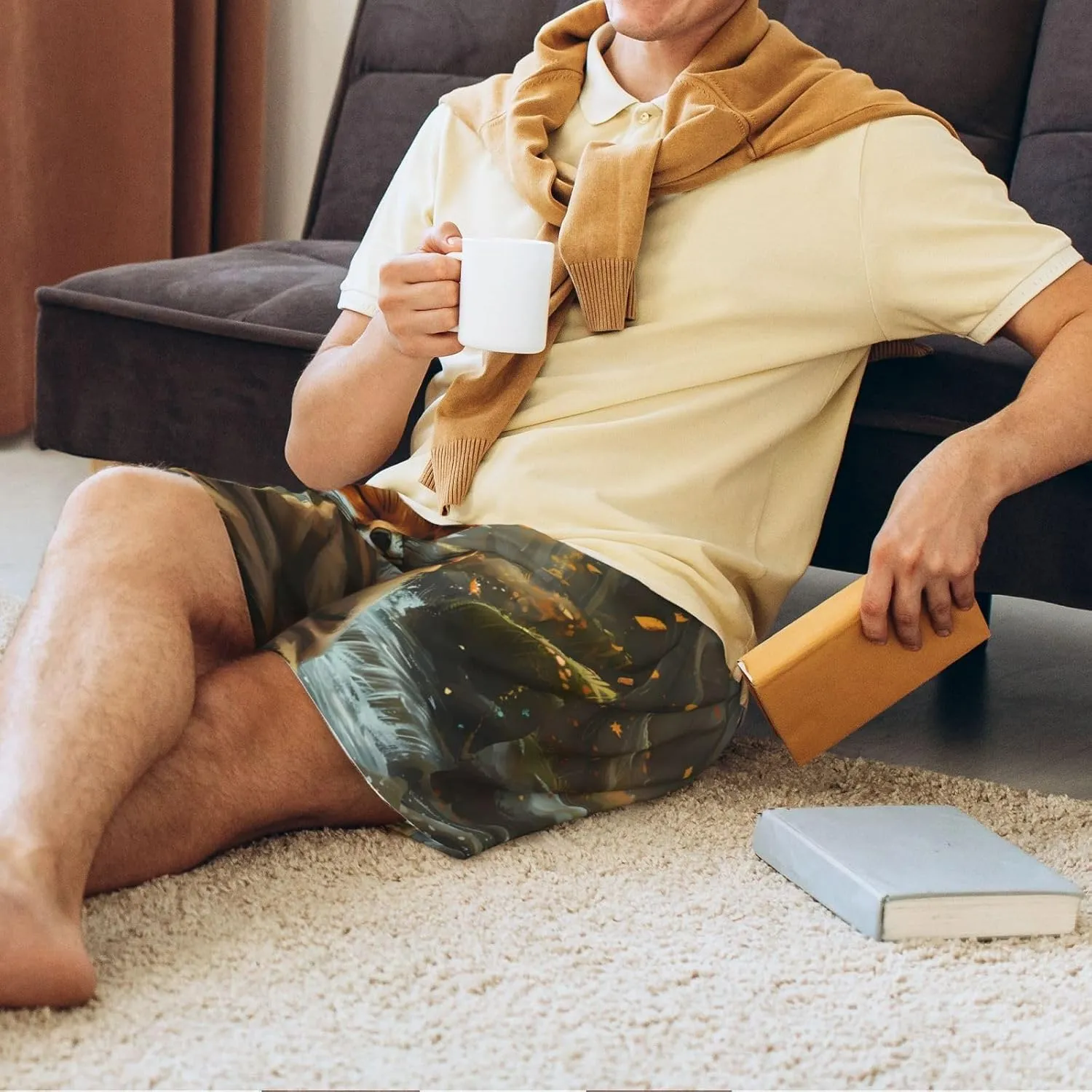 Novastar Mens Pajama Pants - Streamside Meditating Fox Sleep Comfy Shorts Men Pajama Shorts, Pj Pants for Mens Lounge Shorts