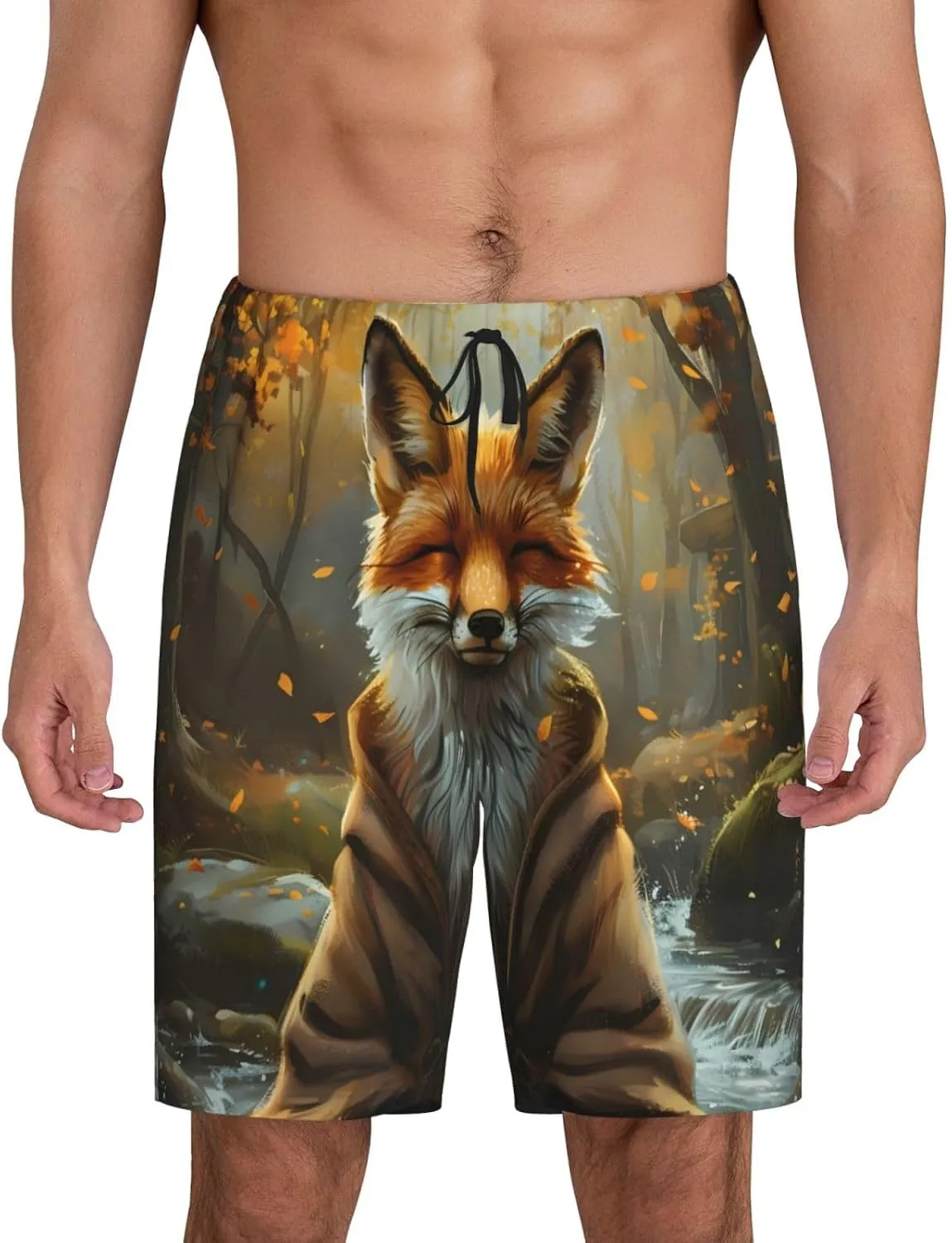 Novastar Mens Pajama Pants - Streamside Meditating Fox Sleep Comfy Shorts Men Pajama Shorts, Pj Pants for Mens Lounge Shorts