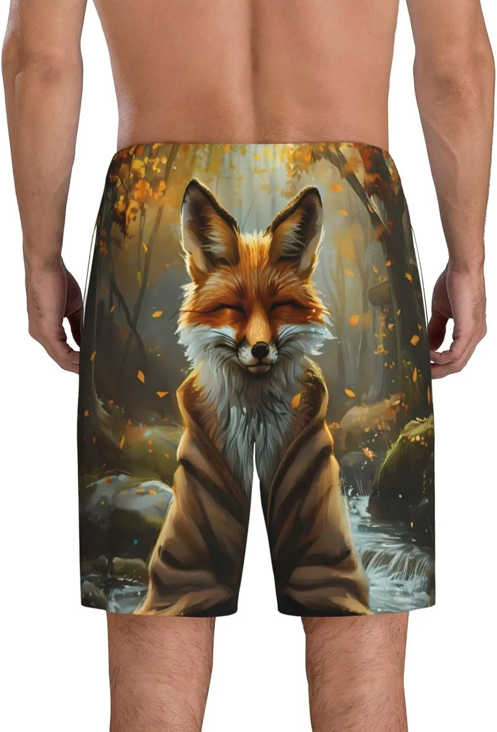 Novastar Mens Pajama Pants - Streamside Meditating Fox Sleep Comfy Shorts Men Pajama Shorts, Pj Pants for Mens Lounge Shorts