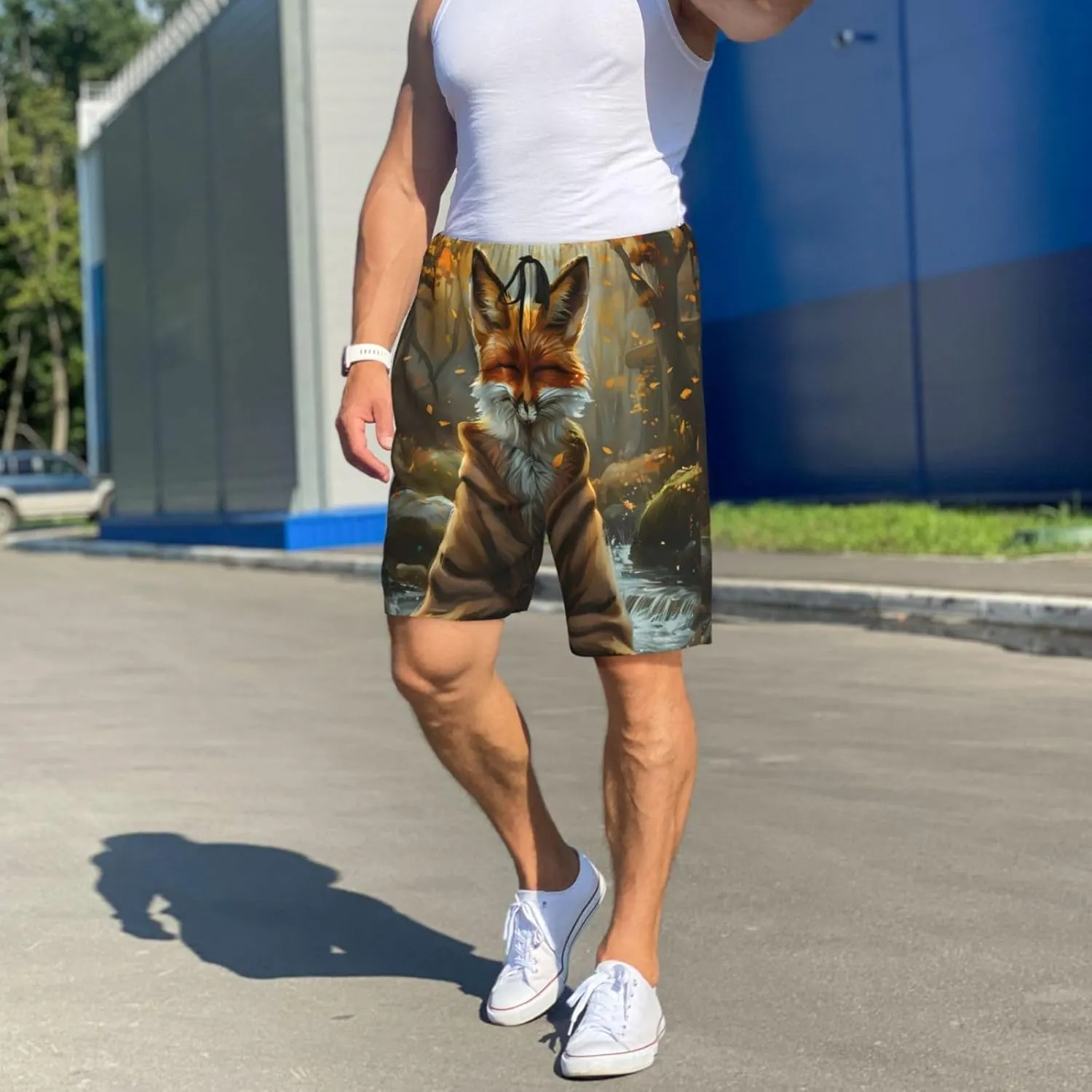 Novastar Mens Pajama Pants - Streamside Meditating Fox Sleep Comfy Shorts Men Pajama Shorts, Pj Pants for Mens Lounge Shorts