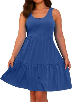Plus Size Mini Dresses for Curvy Women Vintage Vacation Sleeveless Tiered Flowy Swing Drop Waist Resort Dresses Work Outfits