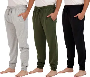 Real Essentials 3 Pack: Men's Cotton Jersey Soft Jogger Sleep Lounge Pajama Drawstring & Pockets (Available in Big & Tall)