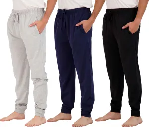 Real Essentials 3 Pack: Men's Cotton Jersey Soft Jogger Sleep Lounge Pajama Drawstring & Pockets (Available in Big & Tall)