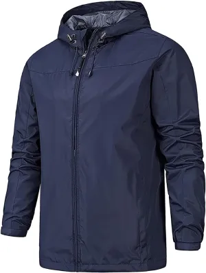 RTRDE Men's Jackets Waterproof Lightweight Raincoat With Hood Outdoor Shell Jacket Hiking Windbreaker Jackets, XL-5XL