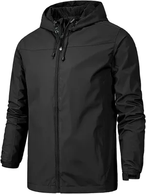 RTRDE Men's Jackets Waterproof Lightweight Raincoat With Hood Outdoor Shell Jacket Hiking Windbreaker Jackets, XL-5XL