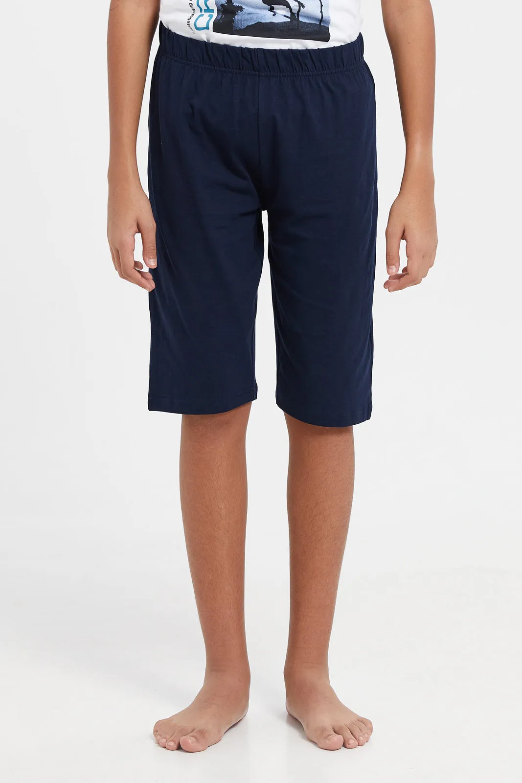 Senior Boys White And Navy Pyjama Set (2 Piece)