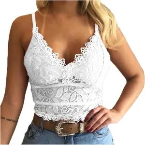 Sexy Lace Bralettes Lingerie for Women for Sex Naughty Crop Vest Tops Deep V-Neck Underwear Bra Camisole Boudoir Outfits