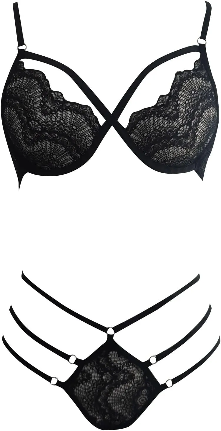 Sexy Sheer Floral Lace Pajamas Lingerie Set High Waist Sleepwear Bra and Panty Two Sexy Shirts for Women Party