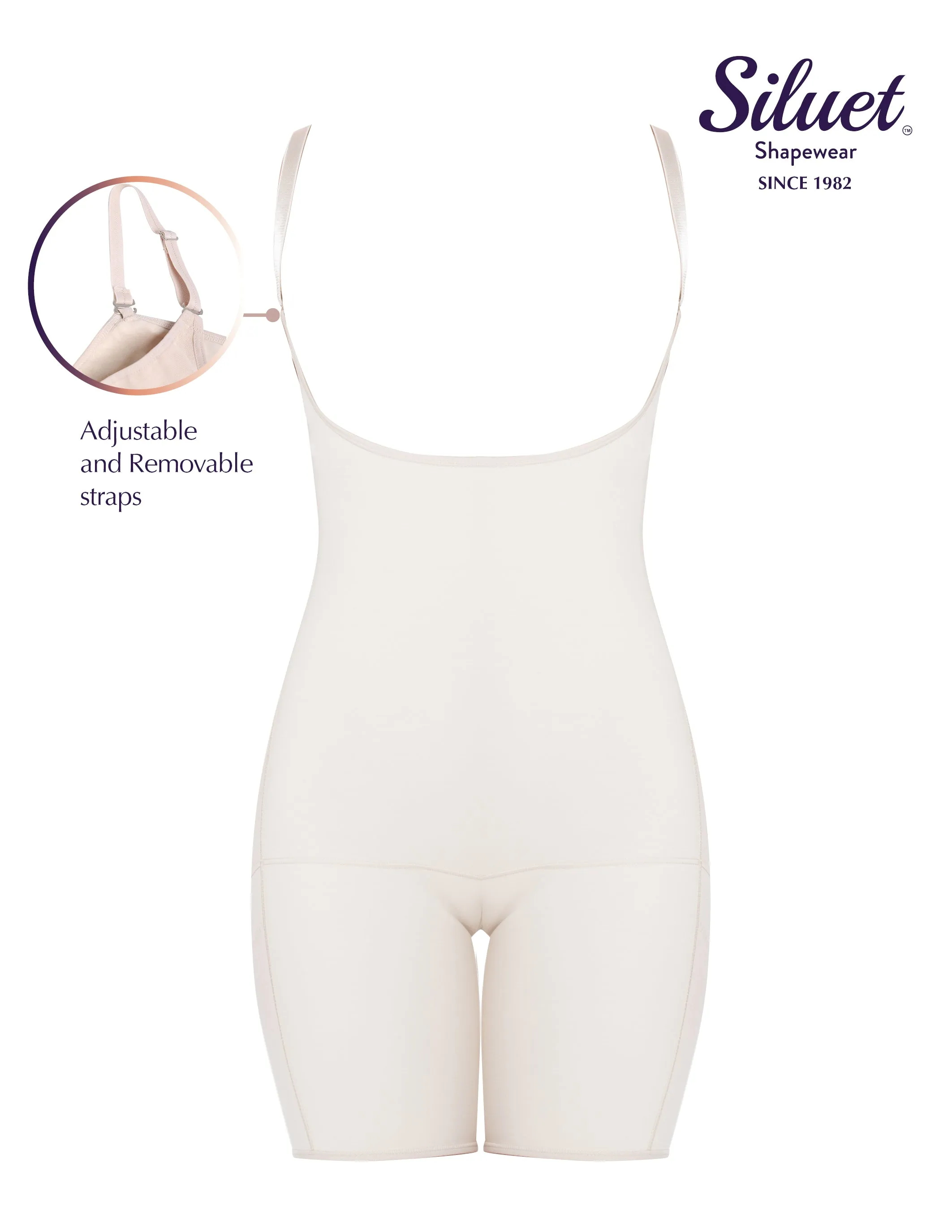 Siluet E6007 Mid-Thigh Full Body Shaper for Women – Adjustable Straps and Firm Compression