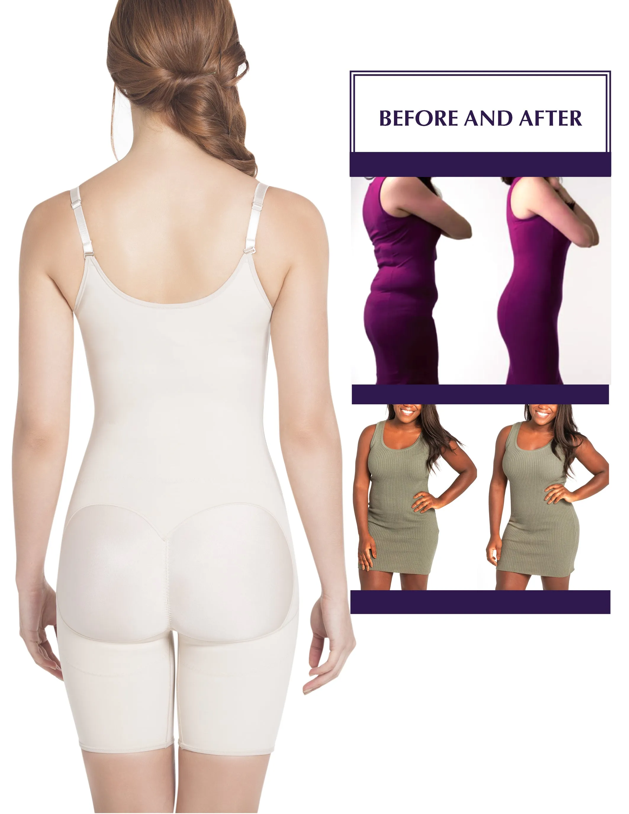 Siluet E6007 Mid-Thigh Full Body Shaper for Women – Adjustable Straps and Firm Compression