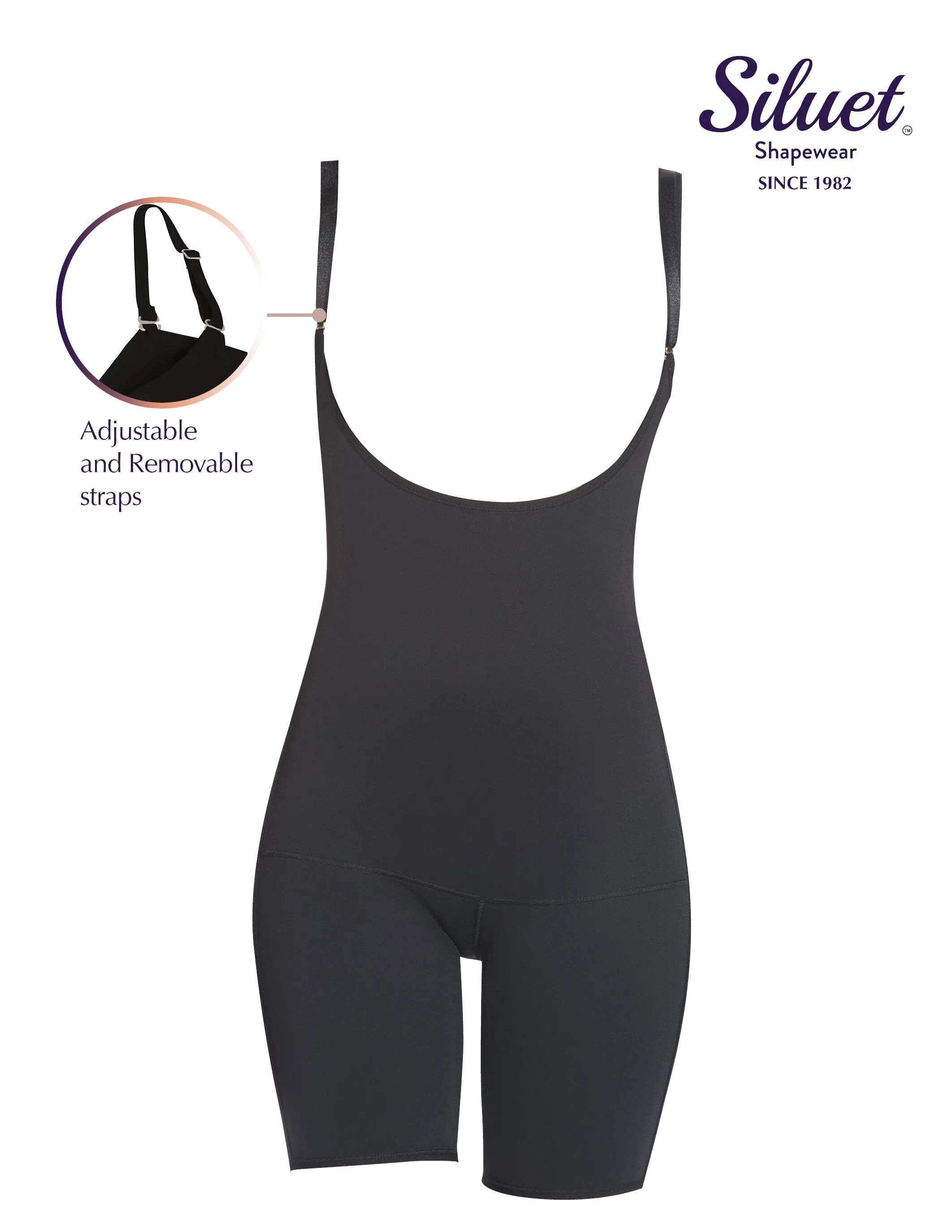 Siluet E6007 Mid-Thigh Full Body Shaper for Women – Adjustable Straps and Firm Compression
