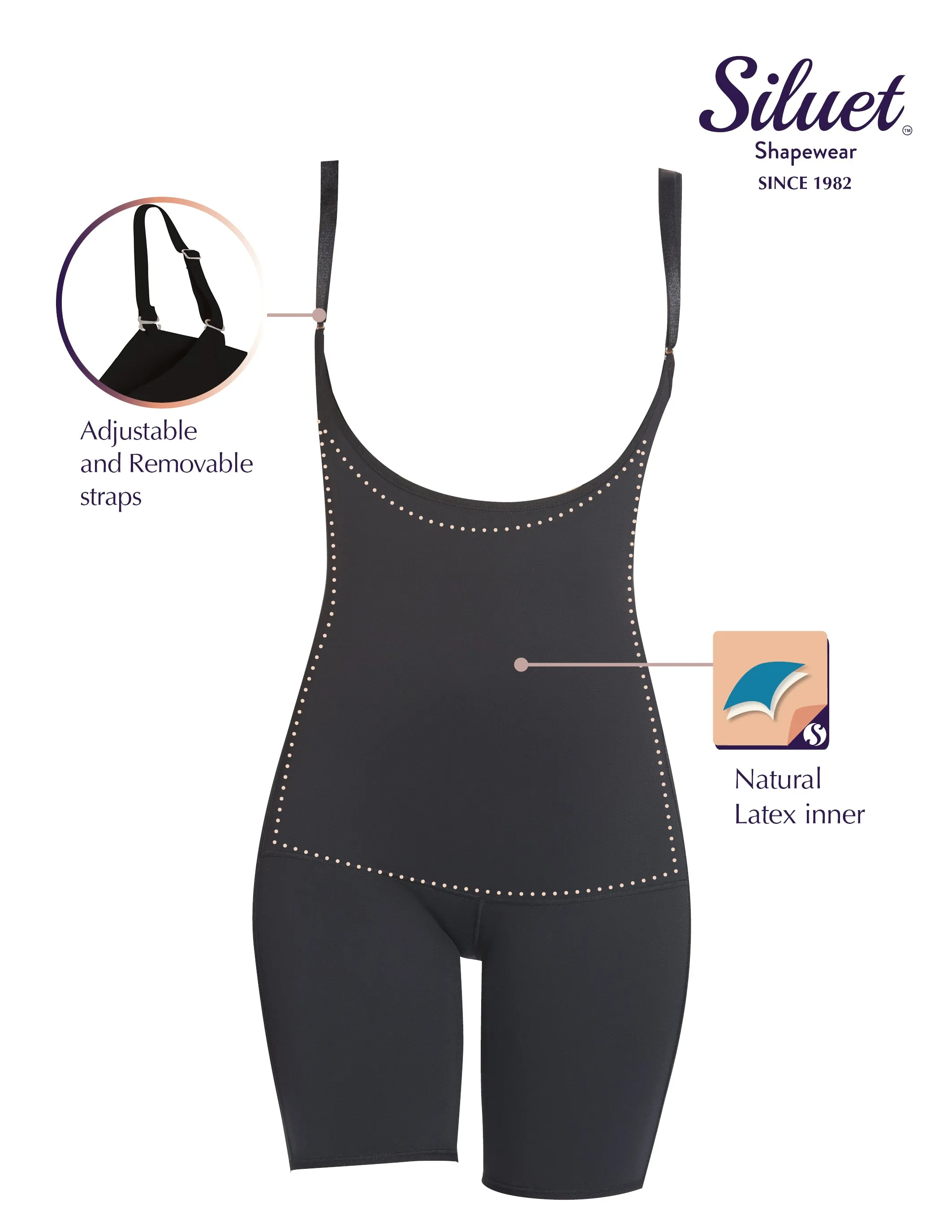 Siluet E6027 Slimming Braless Mid-Thigh Body Shaper with Latex