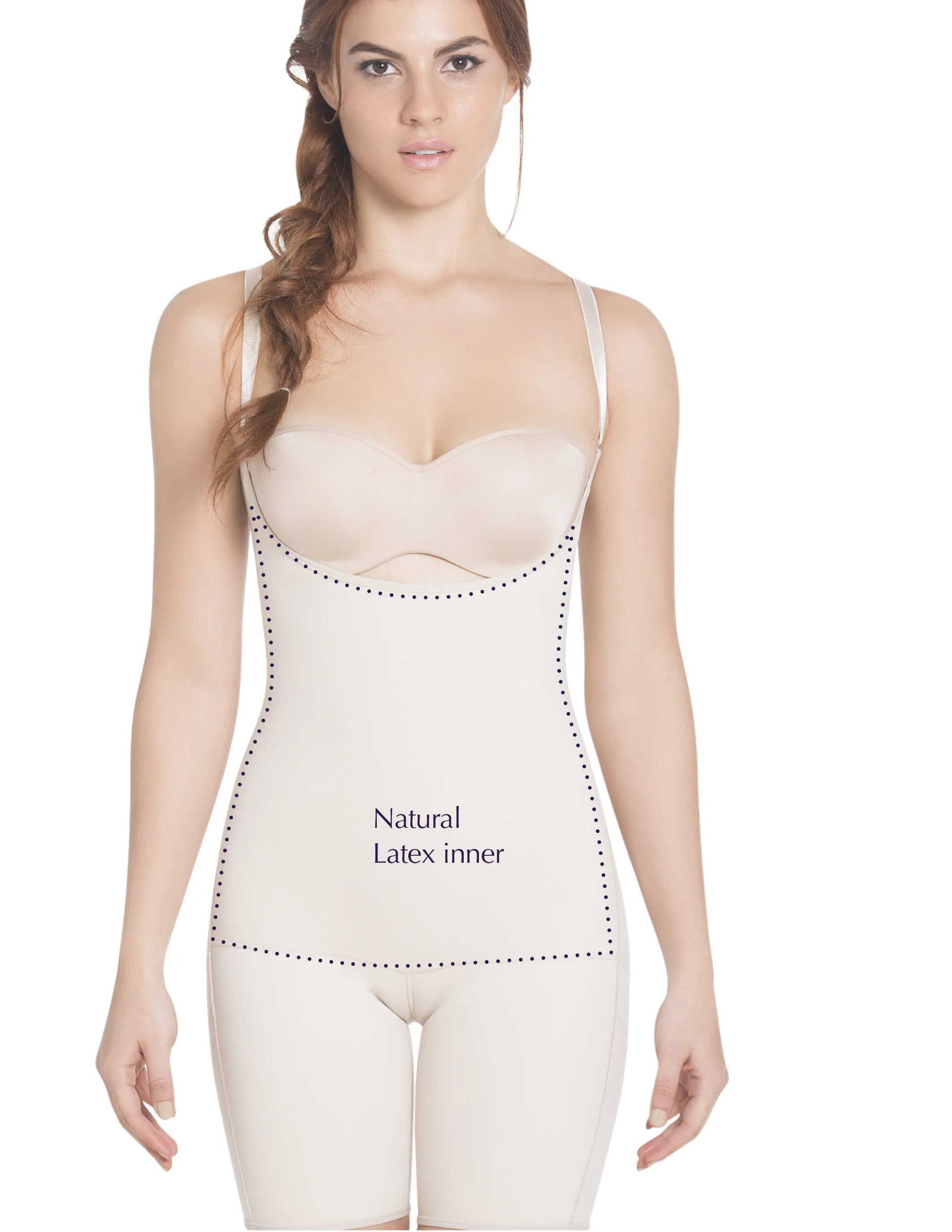 Siluet E6027 Slimming Braless Mid-Thigh Body Shaper with Latex