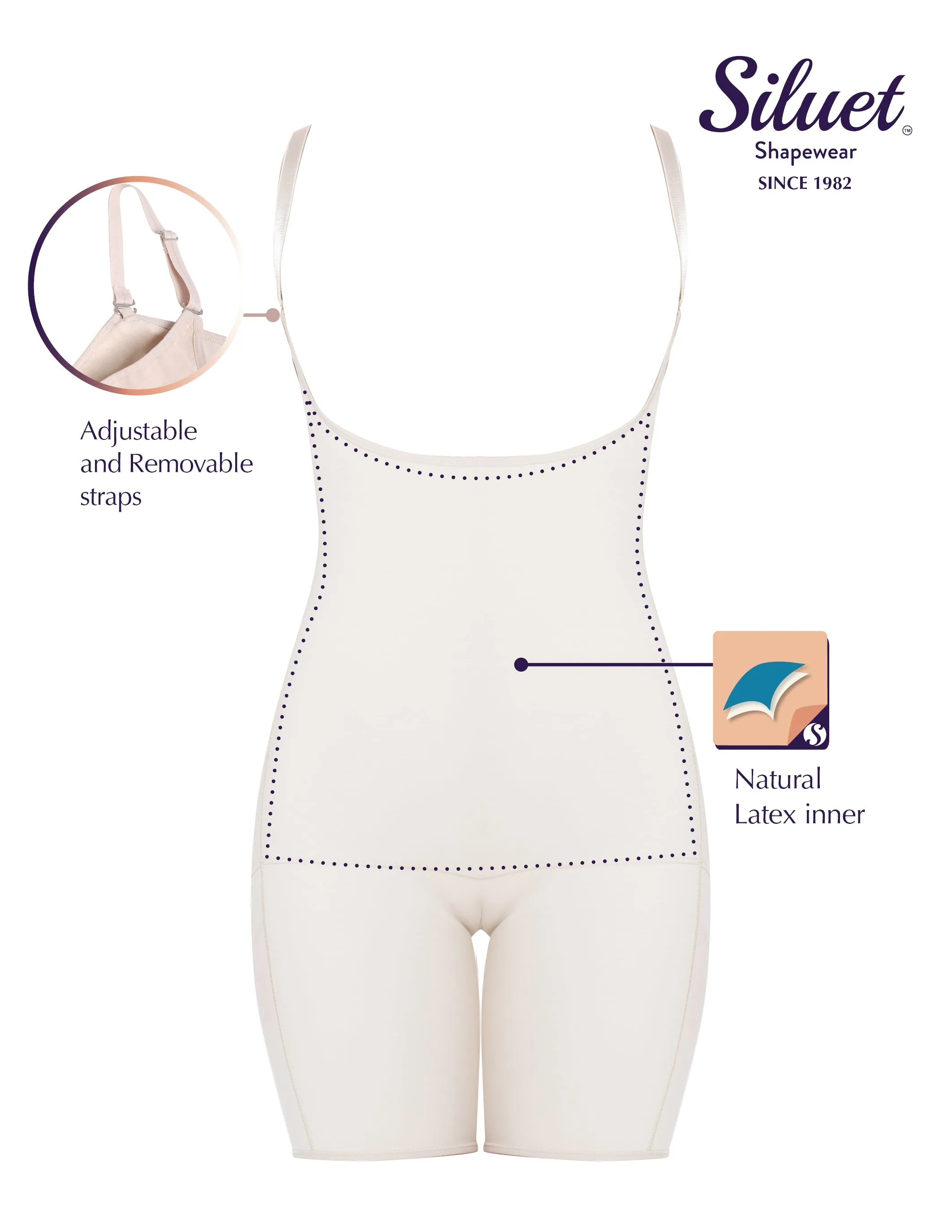 Siluet E6027 Slimming Braless Mid-Thigh Body Shaper with Latex
