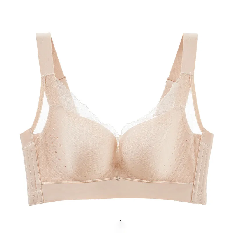 Spring and summer style big breasts show small breathable ultra-thin sandwich cup without steel ring to close the side milky underwear women's push-up bra