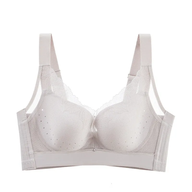 Spring and summer style big breasts show small breathable ultra-thin sandwich cup without steel ring to close the side milky underwear women's push-up bra
