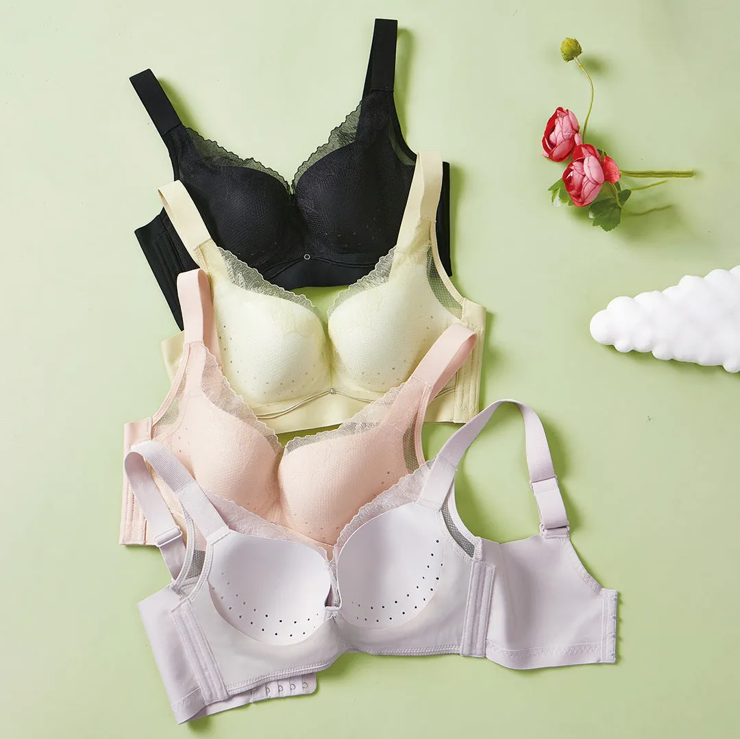 Spring and summer style big breasts show small breathable ultra-thin sandwich cup without steel ring to close the side milky underwear women's push-up bra