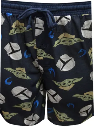 Star Wars Grogu and Mandalorian Navy Lounge Shorts