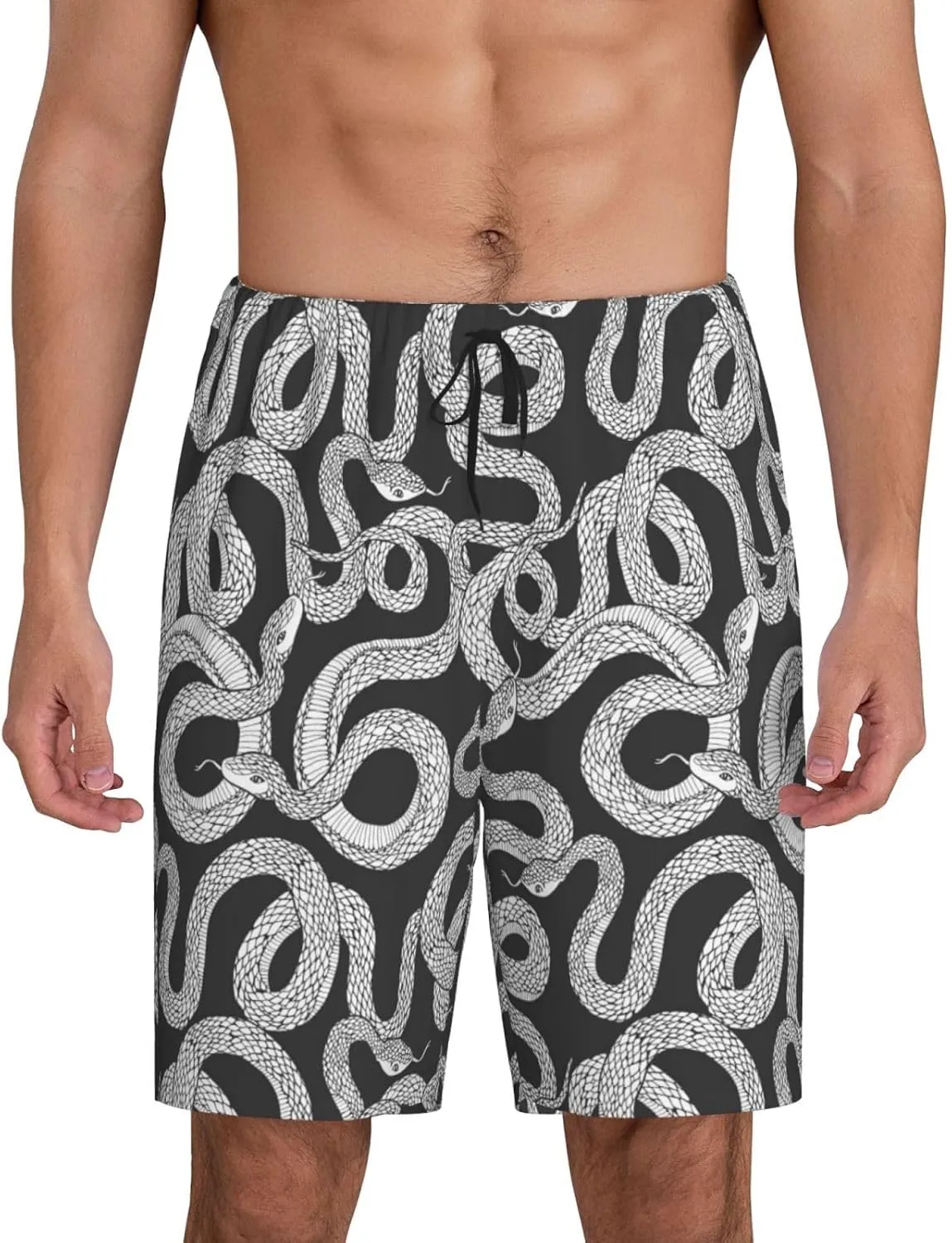 Vosery Mens Pajama Pants - Funny Snake No.20005 Comfy Sleep Shorts Mens Pajama Shorts, Mens Lounge Shorts Pj Pants