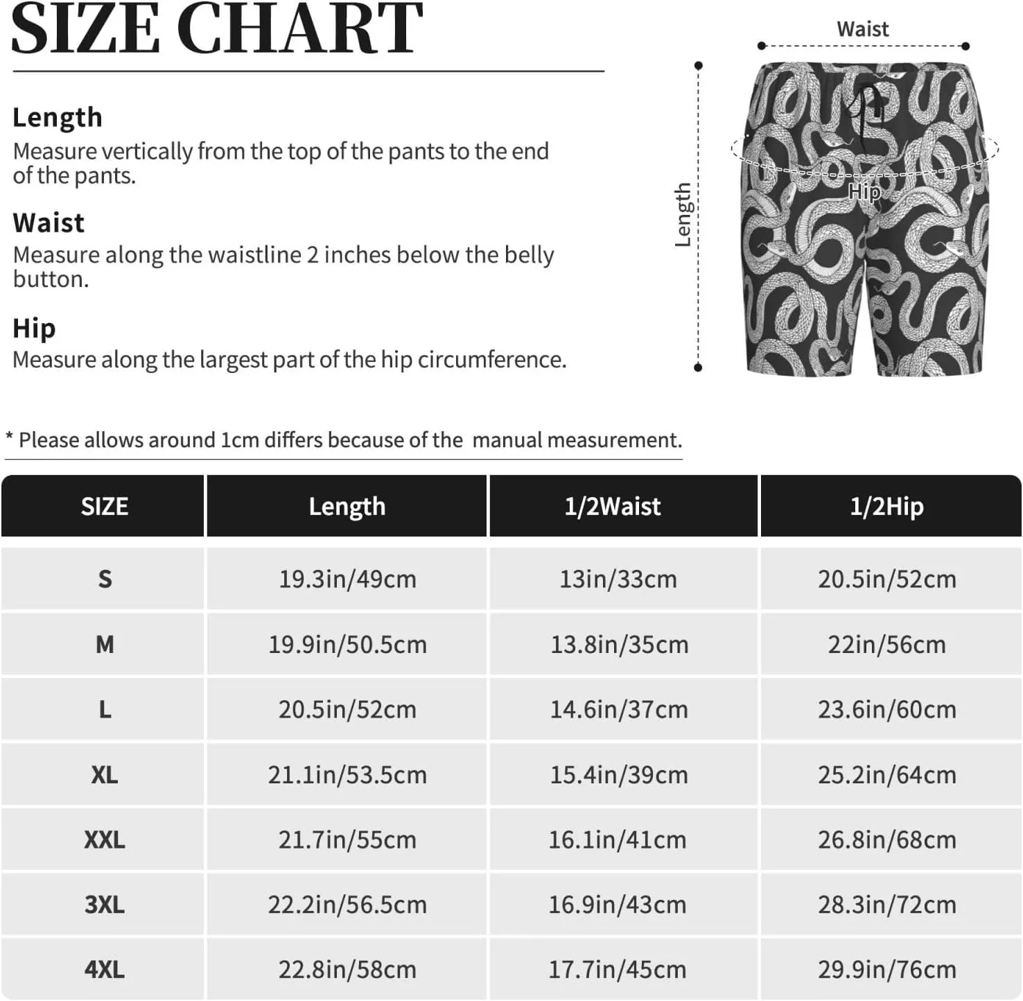 Vosery Mens Pajama Pants - Funny Snake No.20005 Comfy Sleep Shorts Mens Pajama Shorts, Mens Lounge Shorts Pj Pants