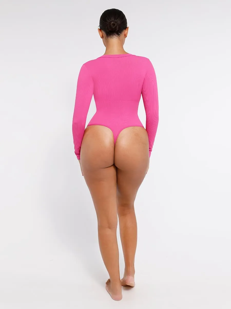 Wholesale Long Sleeved V-neck Waist Shaping Tummy Control Seamless Bodysuit