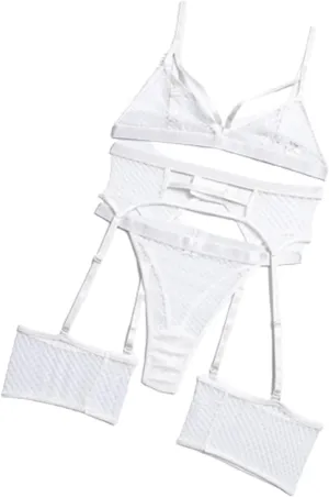 Women Sexy Lingerie Set with Garter Belt 3 Piece Bra and Panty Sets Underwear Hollow Out Exotic Bodysuit Lingerie Set