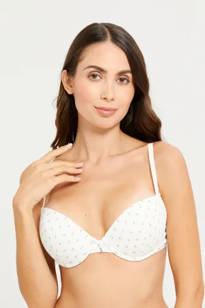 Women White Printed  Push Up Bra