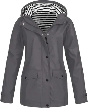 Womens Rain Coat Waterproof Active Outdoor Rain Jacket Lightweight Zip Up Summer Fall Raincoat Windbreaker With Hood