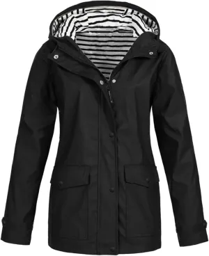 Womens Rain Coat Waterproof Active Outdoor Rain Jacket Lightweight Zip Up Summer Fall Raincoat Windbreaker With Hood